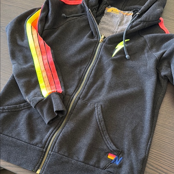 Aviator Nation Black with Neon Rainbow Stripes / Hoodie Small - Picture 4 of 6